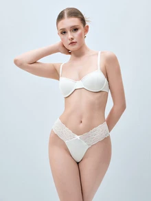 Softvol 1pc Women's Fashionable Comfortable Underwire Non-Padded Solid Color Sexy Backless Versatile Balconette Bra - White - View 3