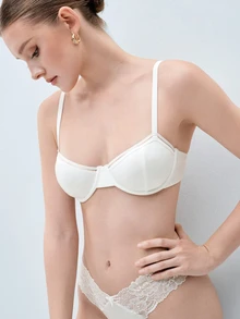 Softvol 1pc Women's Fashionable Comfortable Underwire Non-Padded Solid Color Sexy Backless Versatile Balconette Bra - White - View 8