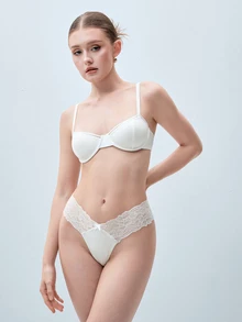 Softvol 1pc Women's Fashionable Comfortable Underwire Non-Padded Solid Color Sexy Backless Versatile Balconette Bra - White - View 4