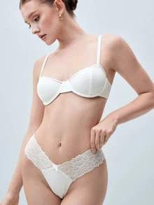 Softvol 1pc Women's Fashionable Comfortable Underwire Non-Padded Solid Color Sexy Backless Versatile Balconette Bra - White - View 6