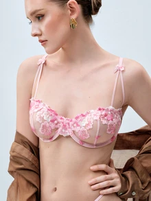 Softvol Summer Contrast Color Embroidered Breathable Sexy Lingerie Set, Rave - Pink - View 9