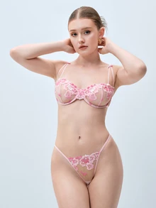 Softvol Summer Contrast Color Embroidered Breathable Sexy Lingerie Set, Rave - Pink - View 4
