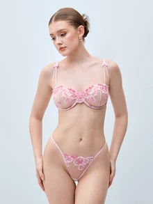 Softvol Summer Contrast Color Embroidered Breathable Sexy Lingerie Set, Rave - Pink - View 3