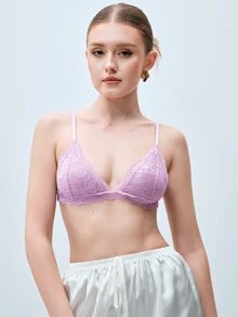 Softvol 節日季超薄新娘內衣女款文胸 花卉圖案小胸蕾絲胸罩上衣 女款柔軟無縫文胸 性感紫色內衣 - 淡紫色 - 查看 6