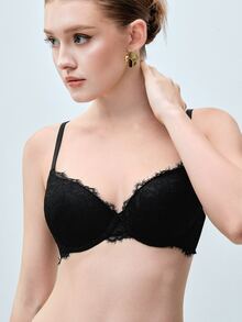 Softvol Floral Lace Sexy Bra | Comfortable Daily Wear | Lift And Support Underwire Bra - Black - View 6