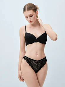 Softvol Floral Lace Sexy Bra | Comfortable Daily Wear | Lift And Support Underwire Bra - Black - View 4