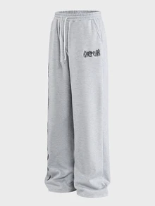 AXEPEAK Men's Drawstring Waist Letter Print Casual Everyday Sweatpants - Light Grey - View 3