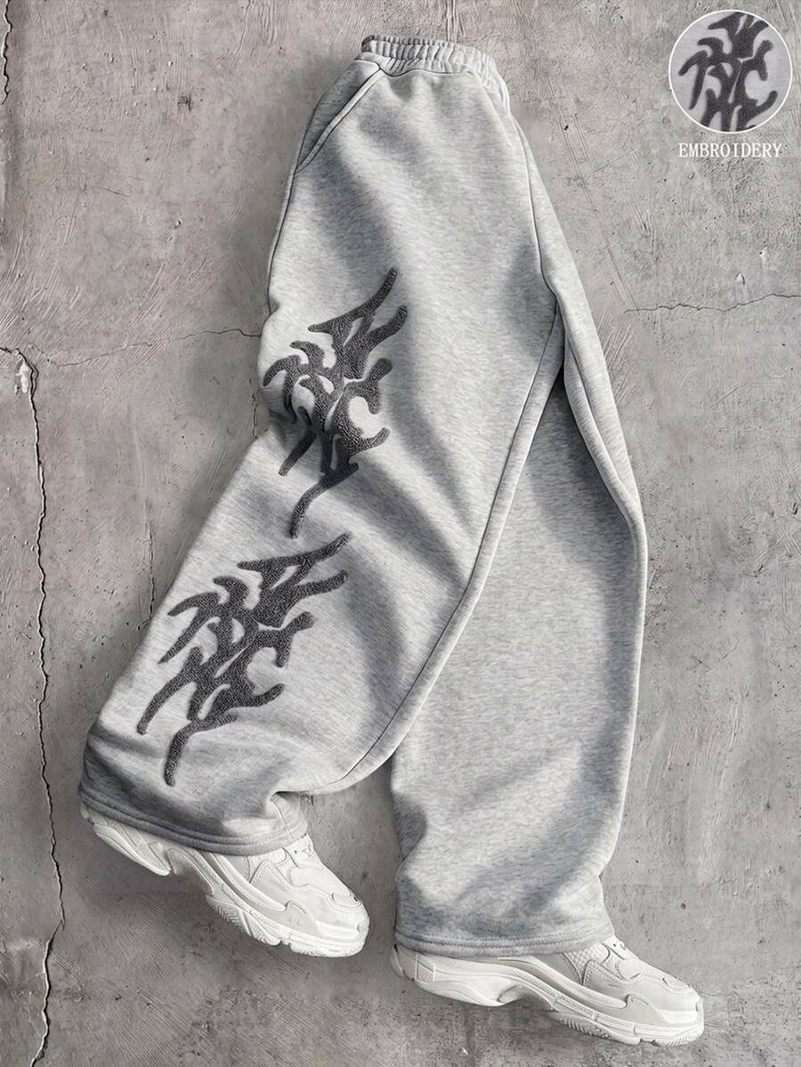 AXEPEAK Men's Drawstring Waist Letter Print Casual Everyday Sweatpants - Light Grey - View 1