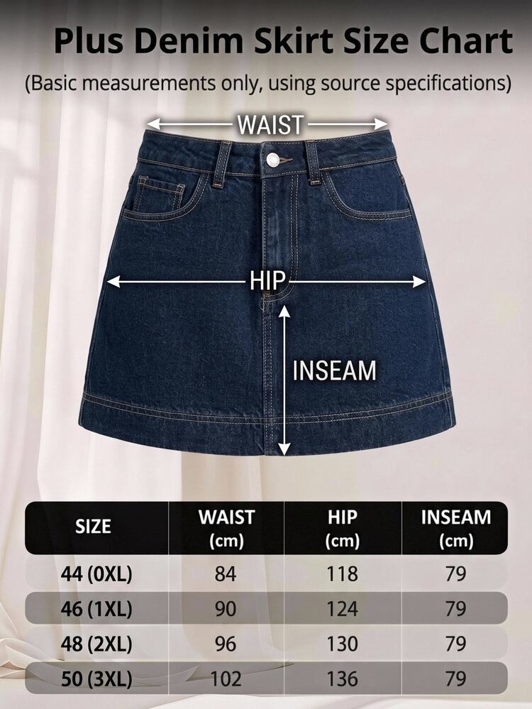 SHEIN Cottnline Plus Woman High Waist Denim Mini Vintage Casual Traditional Cowboy Style Navy Blue Skirt Button Front Date Night Formal Brunch Summer Going Out - Dark Wash - View 4