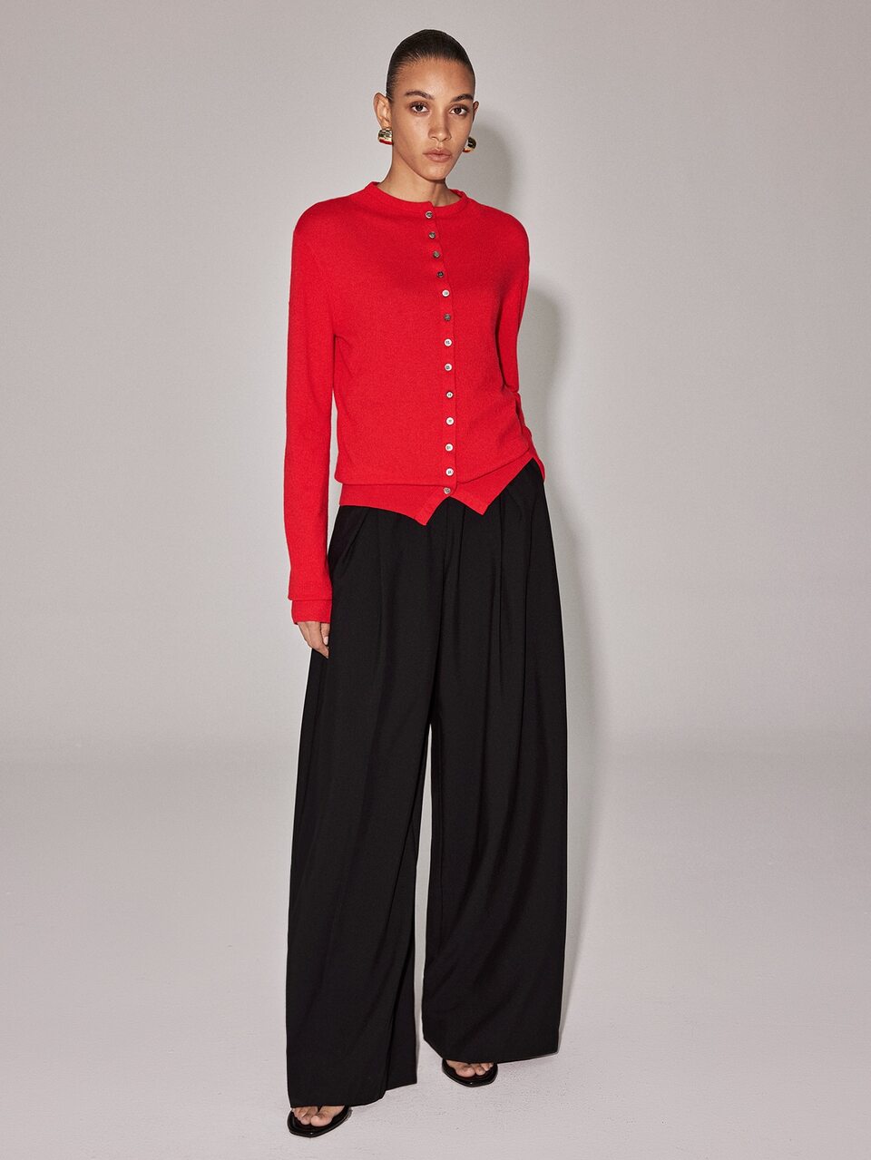Anewsta Essential Wool Solid Button Front Sweater Office  Red Autumn Casual