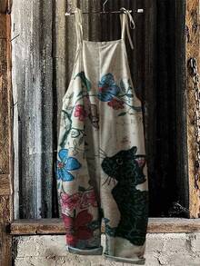 EMERY ROSE Women Loose Cute Cat Print 3D Pattern Stylish And Comfortable Jumpsuit - Multicolor - View 1