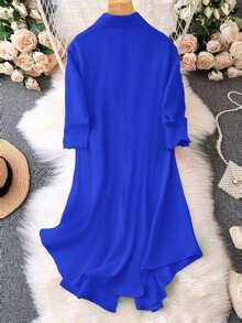 EMERY ROSE Women Solid Color Casual Daily Wear Mid-Sleeve Dress For Spring And Summer - Royal Blue - View 2