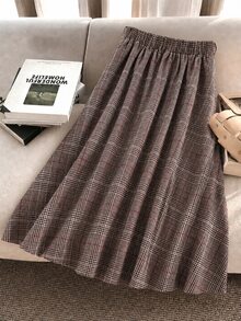 GlowEve CURVE Plus Size Elegant Wool Plaid A-Line Skirt, Autumn/Winter - Multicolor - View 2