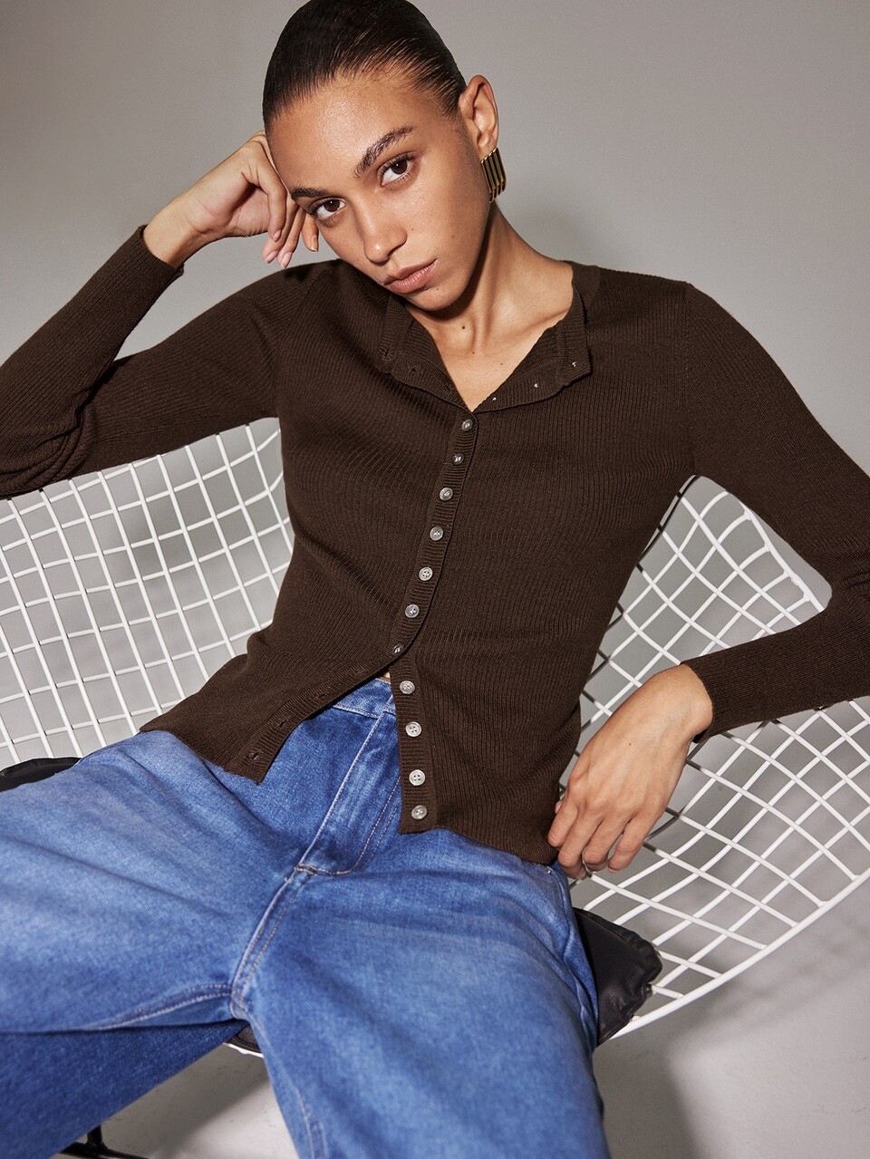 Anewsta Autumn Hot-Selling Round Neck Ribbed Knit Top Women's Elastic Waist Single-Breasted Long Sleeve Cardigan Jacket