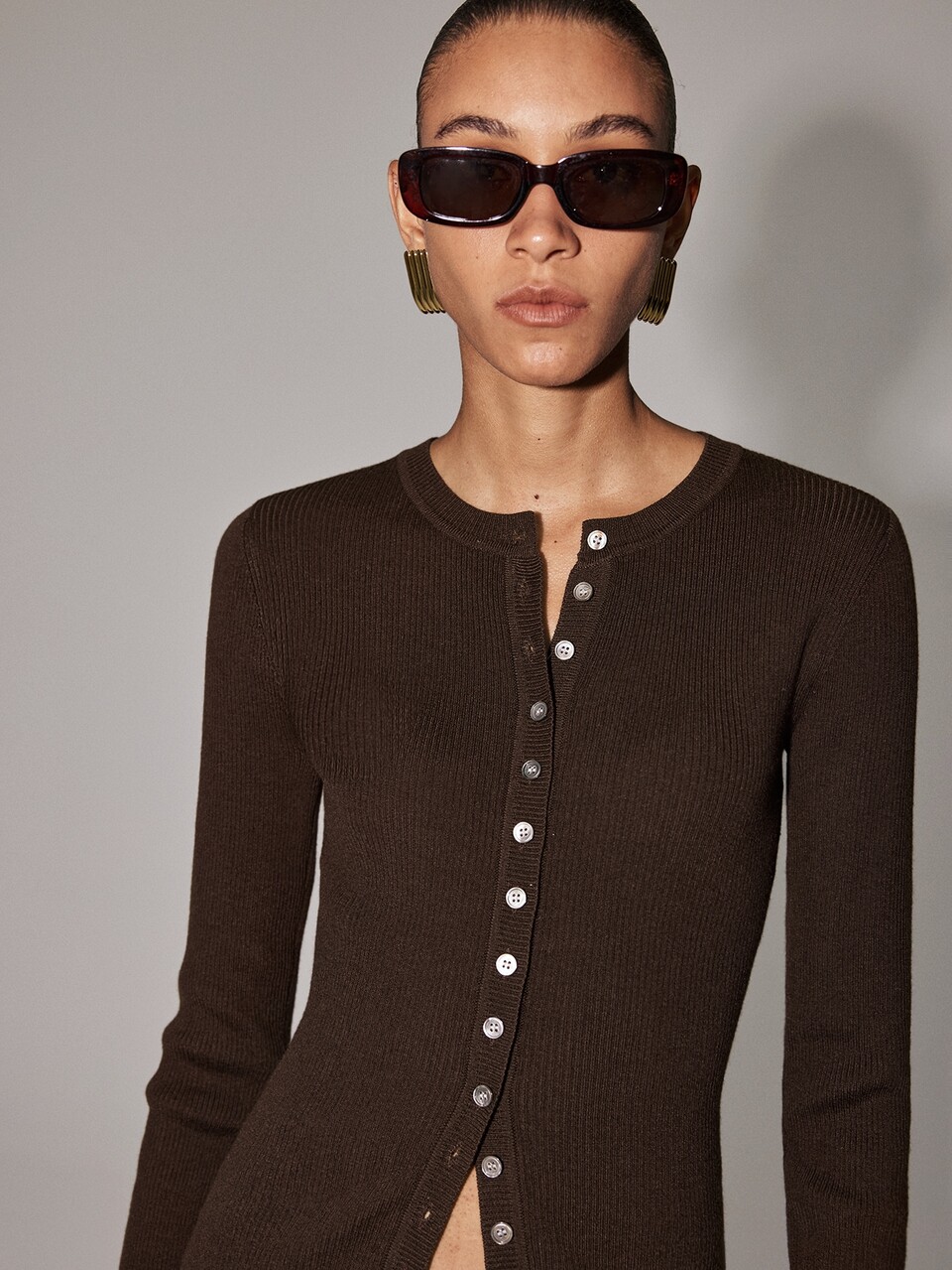 Anewsta Autumn Hot-Selling Round Neck Ribbed Knit Top Women's Elastic Waist Single-Breasted Long Sleeve Cardigan Jacket