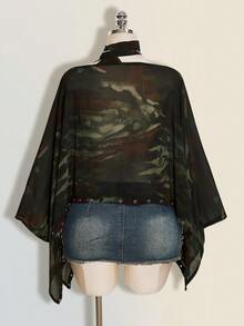 SHEIN ICON Women's Tie-Dye Boat Neck Asymmetrical Hem Fashion Top - Multicolor - View 2