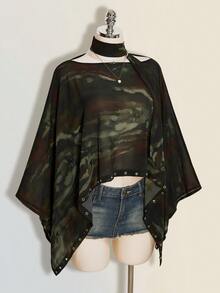 SHEIN ICON Women's Tie-Dye Boat Neck Asymmetrical Hem Fashion Top - Multicolor - View 6
