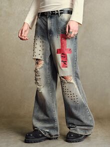 ROMWE MEN Men's Casual Daily Travel Flare Jeans With Pocket, Button And Distressed Design - Bronze - View 6