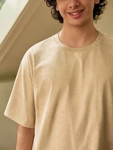 Whitmere Simple Studio | Men's Retro Minimalist Solid Color Washed Short Sleeve T-Shirt | Suitable For Summer Wear | Comfortable & Breathable | Leading Fashion - Apricot - View 7