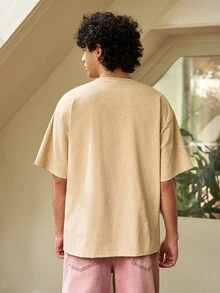 Whitmere Simple Studio | Men's Retro Minimalist Solid Color Washed Short Sleeve T-Shirt | Suitable For Summer Wear | Comfortable & Breathable | Leading Fashion - Apricot - View 2