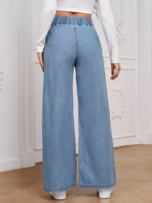 EMERY ROSE Women's Casual All-Match Black High Waisted Wide Leg Loose Woven Jeans, Versatile For All Seasons - Blue - View 2
