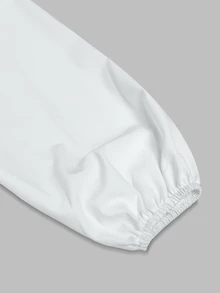 EMERY ROSE Ruffle Trim Lantern Sleeve Blouse,Long Sleeve Tops Fall Cloth For Women - White - View 4