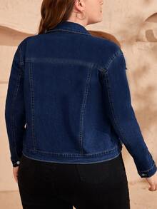 EMERY ROSE Women Plain Button Front Long Sleeve Denim Jacket With Pockets - Blue - View 2