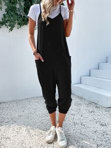 EMERY ROSE Mono de tirantes con doble bolsillo de espalda con abertura de ojo sin camiseta - Negro - Ver 6