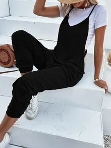 EMERY ROSE Mono de tirantes con doble bolsillo de espalda con abertura de ojo sin camiseta - Negro - Ver 4