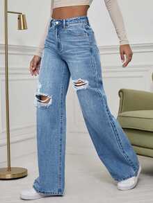 EMERY ROSE Women's Ripped Jeans - Light Wash - View 7