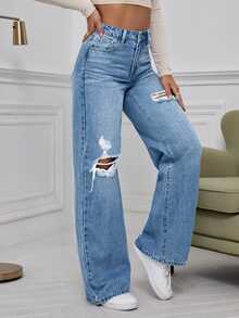 EMERY ROSE Women's Ripped Jeans - Light Wash - View 4