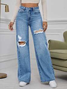 EMERY ROSE Women's Ripped Jeans - Light Wash - View 6