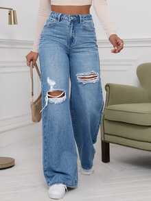 EMERY ROSE Women's Ripped Jeans - Light Wash - View 3