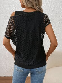 EMERY ROSE Women Lace Splicing Top With 2 In 1 Design - Black - View 2
