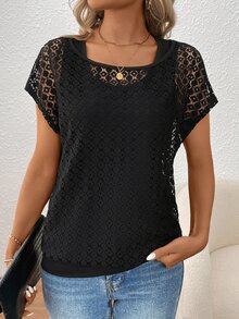 EMERY ROSE Women Lace Splicing Top With 2 In 1 Design - Black - View 6