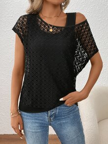 EMERY ROSE Women Lace Splicing Top With 2 In 1 Design - Black - View 3