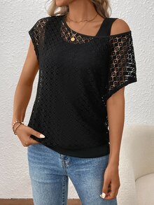 EMERY ROSE Women Lace Splicing Top With 2 In 1 Design - Black - View 5