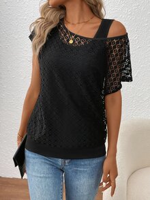 EMERY ROSE Women Lace Splicing Top With 2 In 1 Design - Black - View 4