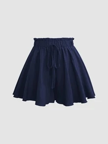 EMERY ROSE Women Plain Solid Color Minimalist Fashionable Shorts, Suitable For Summer - Navy Blue - View 4