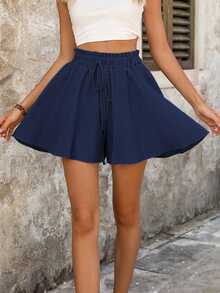 EMERY ROSE Women Plain Solid Color Minimalist Fashionable Shorts, Suitable For Summer - Navy Blue - View 5