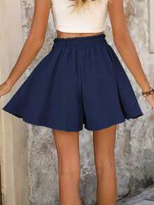 EMERY ROSE Women Plain Solid Color Minimalist Fashionable Shorts, Suitable For Summer - Navy Blue - View 2