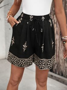 EMERY ROSE Women's Drawstring Waist Pocket Casual Versatile Daily Wear Shorts Summer Holiday Vacation Country Concert - Black - View 3