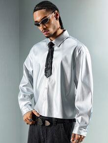ROMWE MEN Street Life Men's Long Sleeve Coated Single-Breasted Shirt, Fashion - Silver - View 6