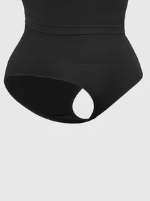 Plus Size Women Simple Solid Color Comfortable Elastic Shapewear Set - Black - View 4