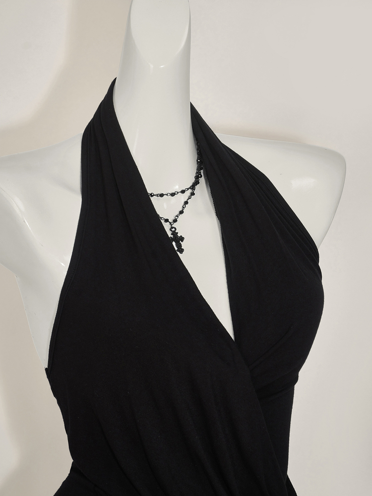 SHEIN ICON Asymmetrical Hem Draped Neck Cowl Tank Top For Women Halloween Night Black Summer Sexy Gothic Grunge - Black - View 7