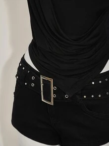 SHEIN ICON Asymmetrical Hem Draped Neck Cowl Tank Top For Women Halloween Night Black Summer Sexy Gothic Grunge - Black - View 8