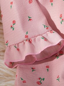 Sweet Court Style Pink Floral Combination Print Creates A Gentle And Bright Visual Effect, Square Neckline Autumn/Winter Pajamas - Baby Pink - View 8