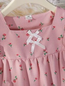 Sweet Court Style Pink Floral Combination Print Creates A Gentle And Bright Visual Effect, Square Neckline Autumn/Winter Pajamas - Baby Pink - View 6