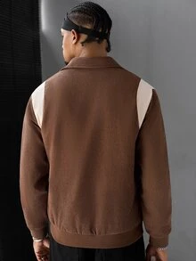 SLATEMANN Men's Corduroy Patchwork Zipper Pocket Jacket Streetwear - Navy Blue - View 2