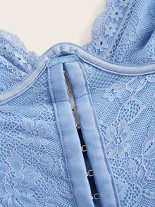 SHEIN ICON Lace Patchwork Triangle Cup Metal Buckle Decor Lace Fishtail Hem Dress - Baby Blue - View 5